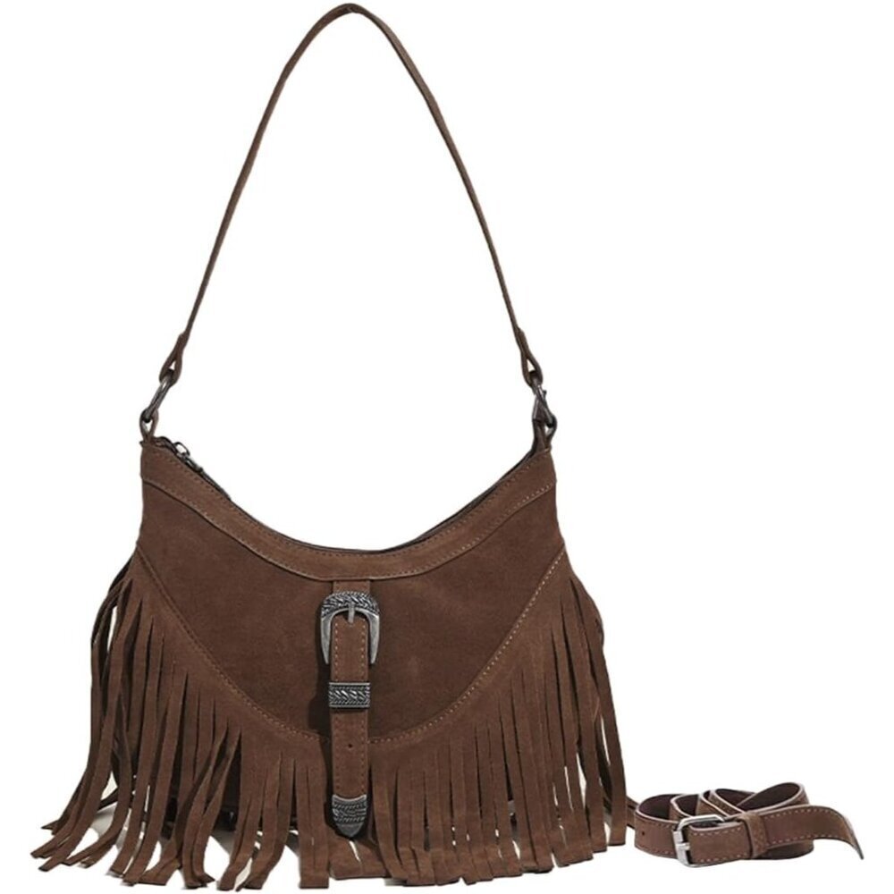 Western Fringe Purse Small Faux Leather Tassel Shoulder Bag for Women